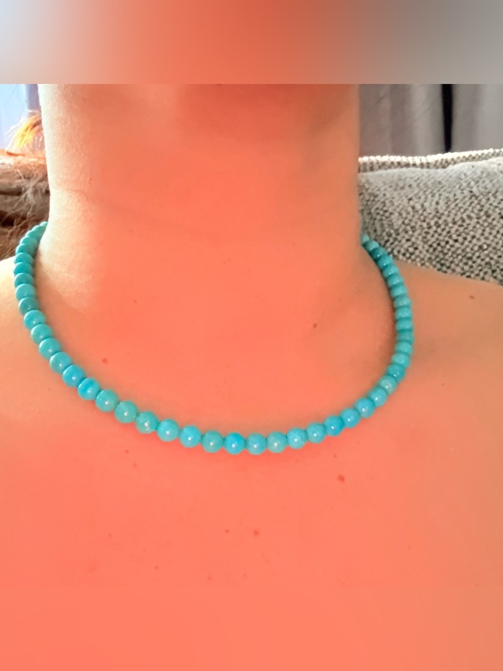 Natural (Genuine) Turquoise Beaded Necklace - Women's Jewelry Silver